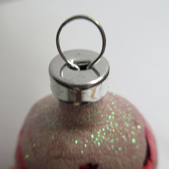 Striped Candy Cane with Gren Bow Glass Christmas Ornament Vintage 4" - Picture 3 of 9